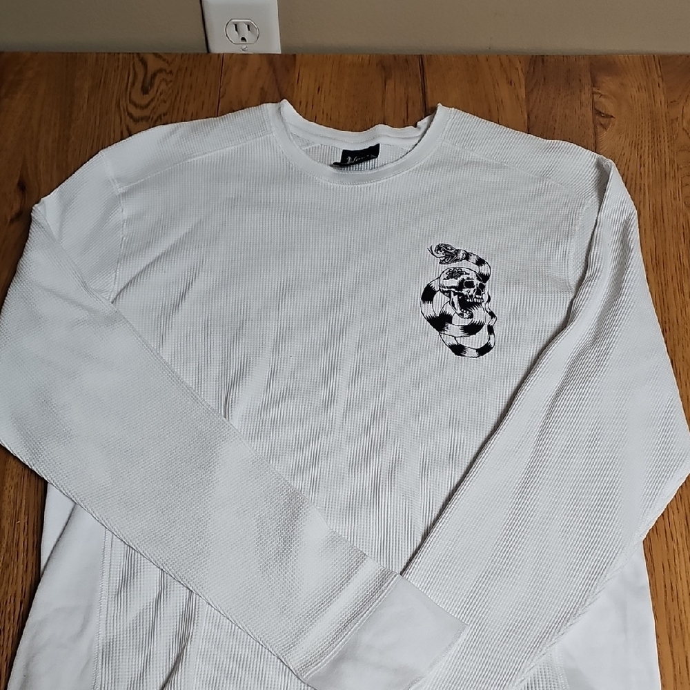 White Long Sleeve Tee with Snake Design